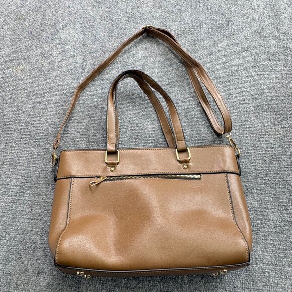 Huanying Shiyong Deligaopiju Brown Leather Tote Bag Zipper Closure Dual Handles - Picture 8 of 16
